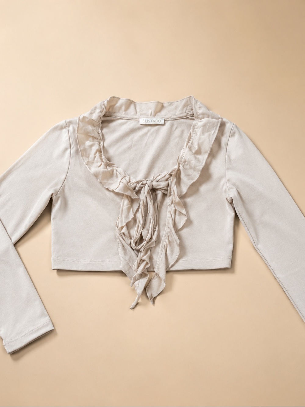 Cream Ruffle Tie-Front Crop Top